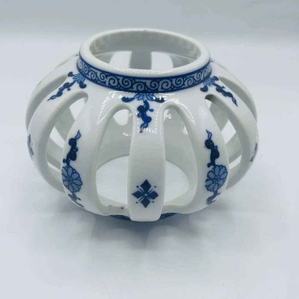 Vintage Bombay Hand painted Porcelain Votive Candle Holder Reticulated Pierced